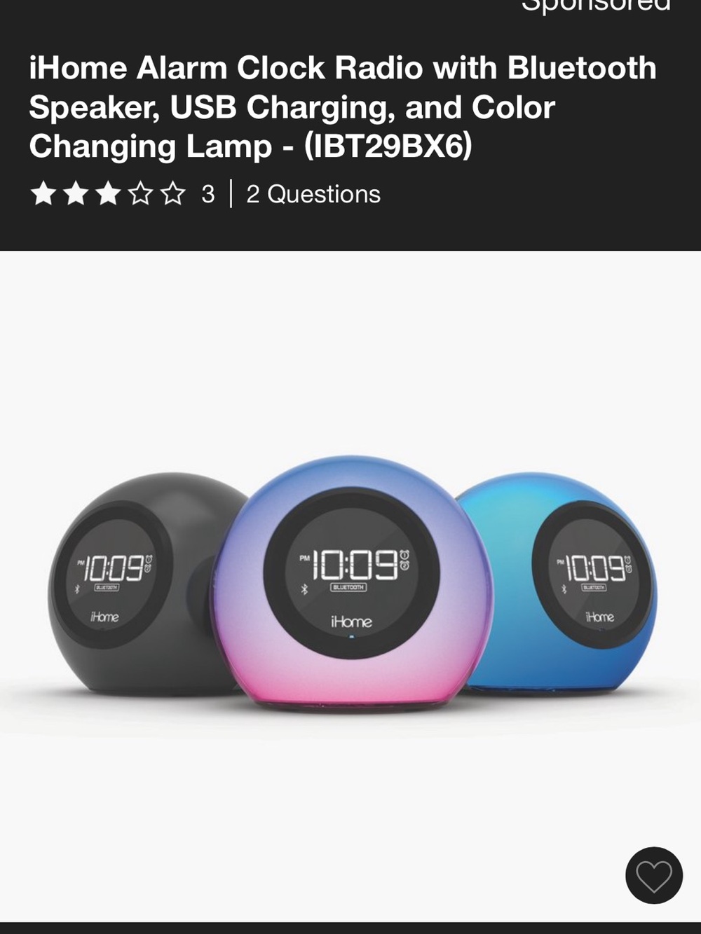 iHome Rounded Color-Shift Alarm Clock Radio in Black, Blue and Pink Gradient